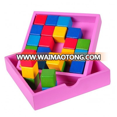 Color Wood Building Block Cube Set, Kids Children DIY Wooden Cube Blocks