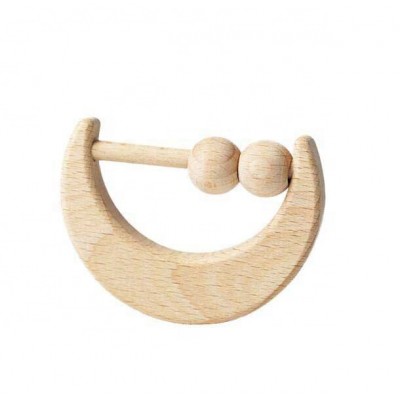 Beech wood Moon shape rattle baby rattle toy