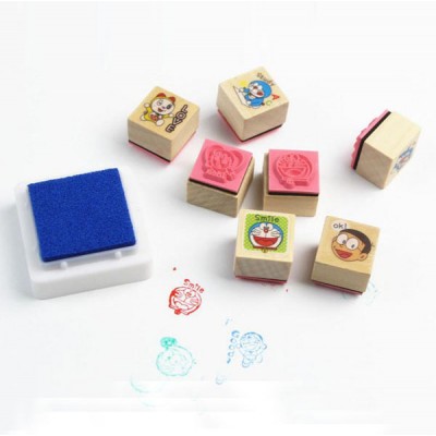 1.5cm Square Cartoon wooden stamp Novelty Cute kids Wooden stamp Toy set