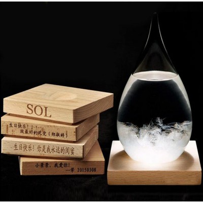 Home Decorative Weather Forecast Bottle base Wooden Square Bottle Holder