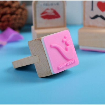 Handcrafts Rubber Stamps Wood with handle ,Cute Natural Wooden Kids Toys Stamps