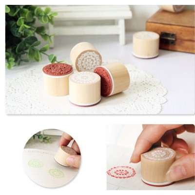 30*25mm Wooden Rubber Stamp Round Shape, Handwriting Floral Flower Craft Wood Stamps