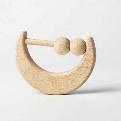 Waldorf Toys Baby Organic Wooden Moon Rattle Wooden Bells Rattles Nursing Shower Gifts